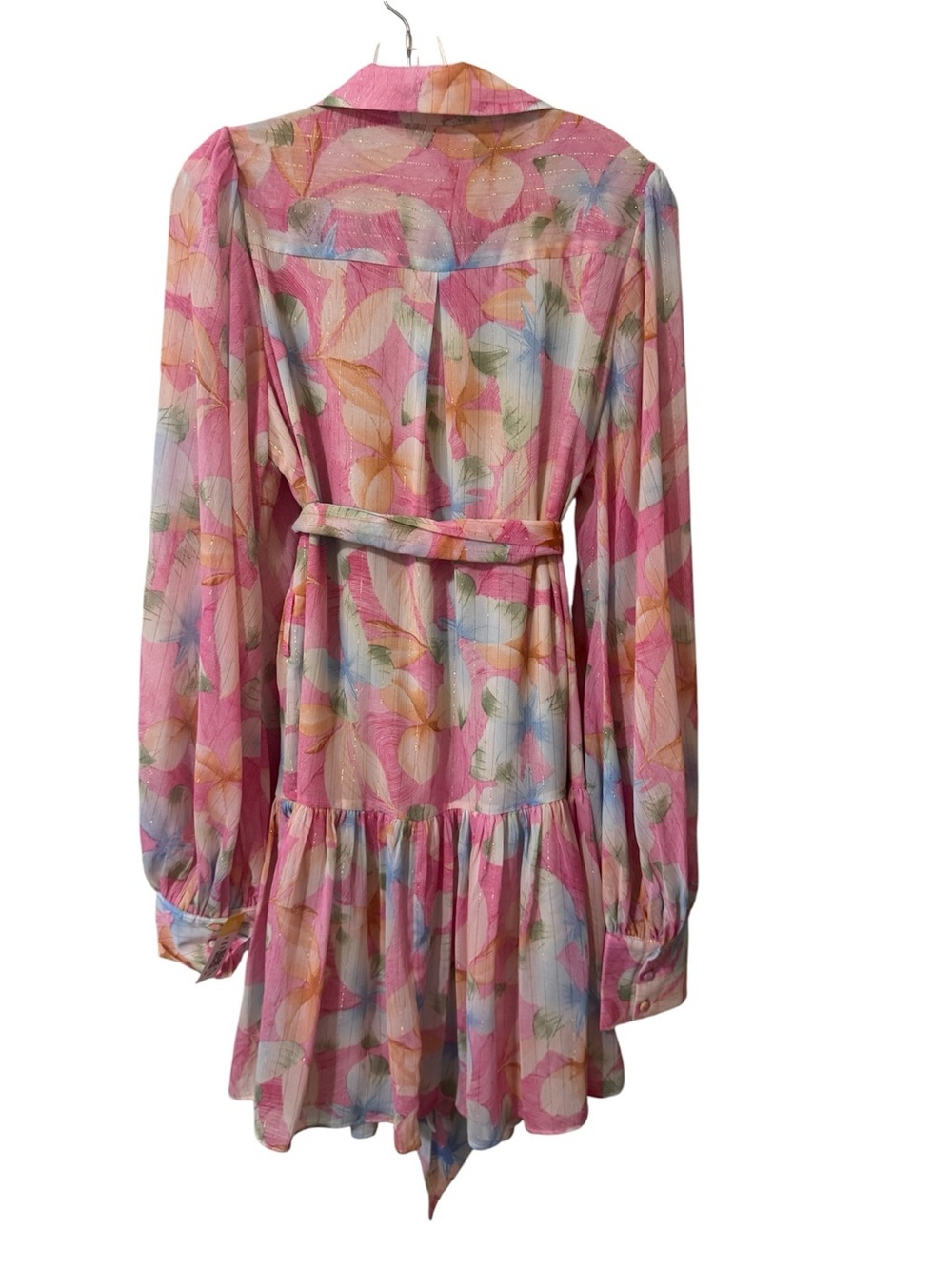 NWOT Luxxel Pink Multi-Color Floral Tie-Waist Mini Dress - Picture 4 of 9